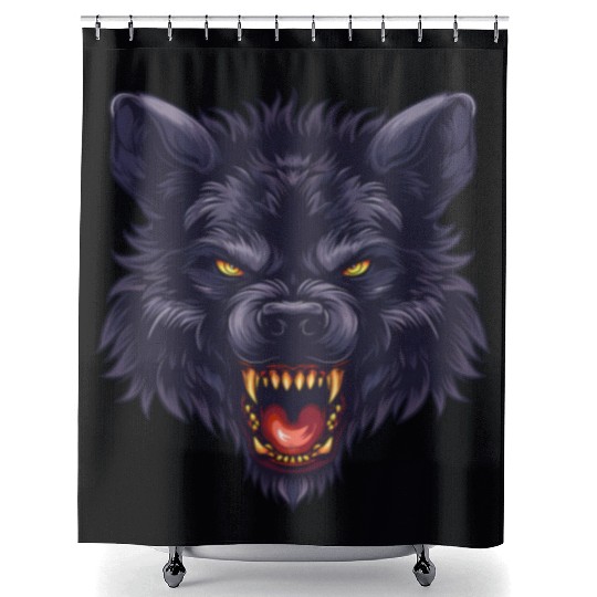 dark wolf face Shower Curtains