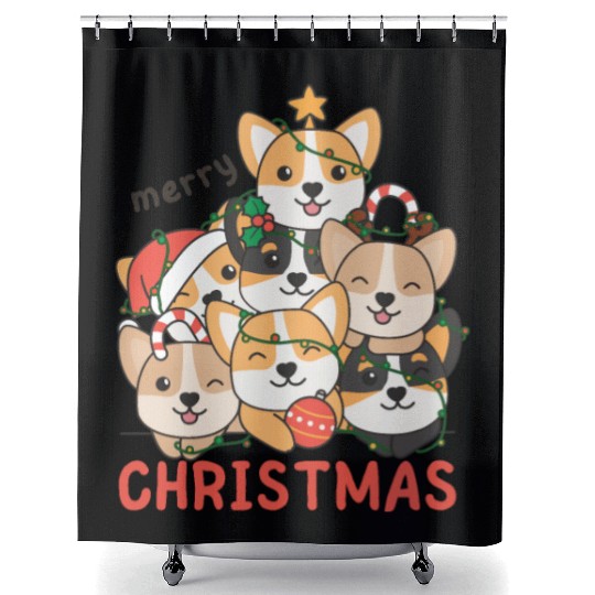 Corgi Christmas Tree Merry Christmas Shower Curtains