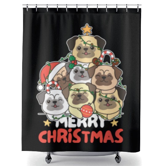 Pug Christmas Tree Merry Christmas Shower Curtains
