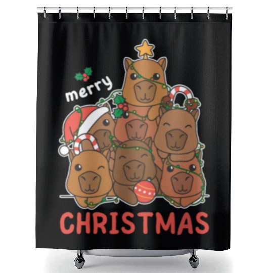 Capybara Christmas Tree Merry Christmas Shower Curtains