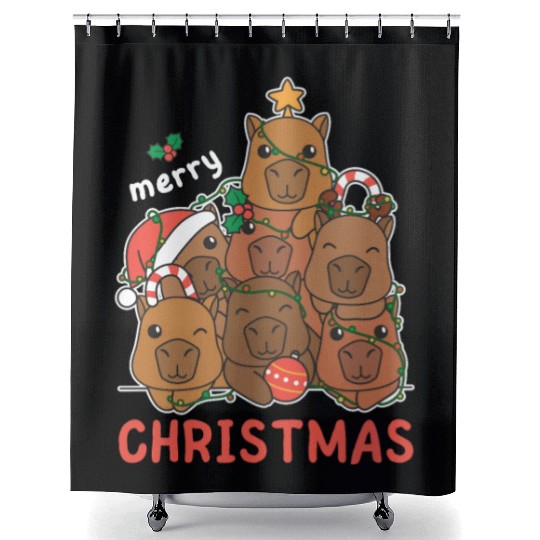 Capybara Christmas Tree Merry Christmas Shower Curtains