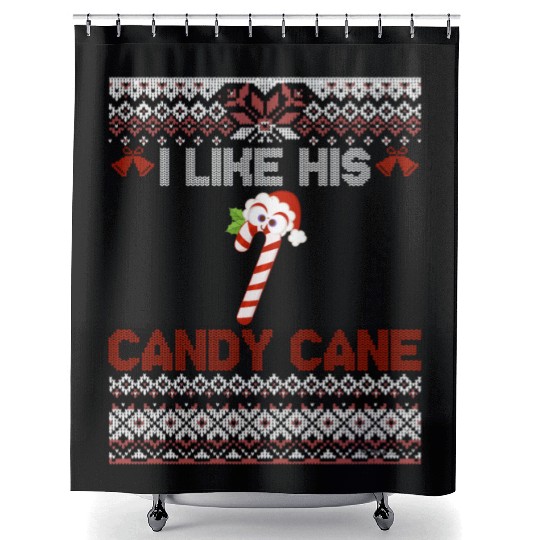 I Like His Candy Cane Funny Couples Ugly Xmas Shower Curtains