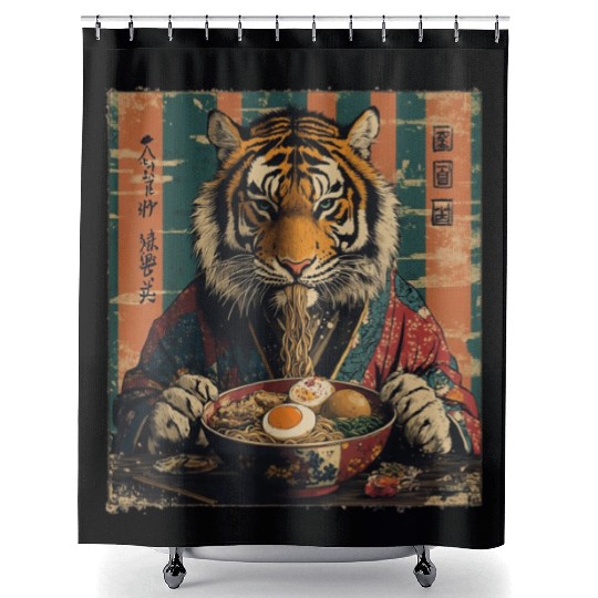 Japan Ramen Noodles Tiger Aesthetic Otakus Ramen Shower Curtains