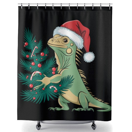 Christmas Tree Santa Iguana Shower Curtains