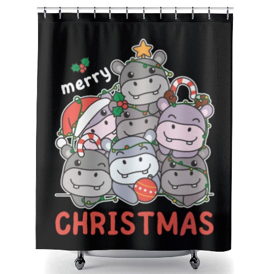 Hippo Christmas Tree Merry Christmas Shower Curtains