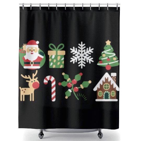 Christmas Icons Santa Tree Reindeer Festive Family Shower Curtains