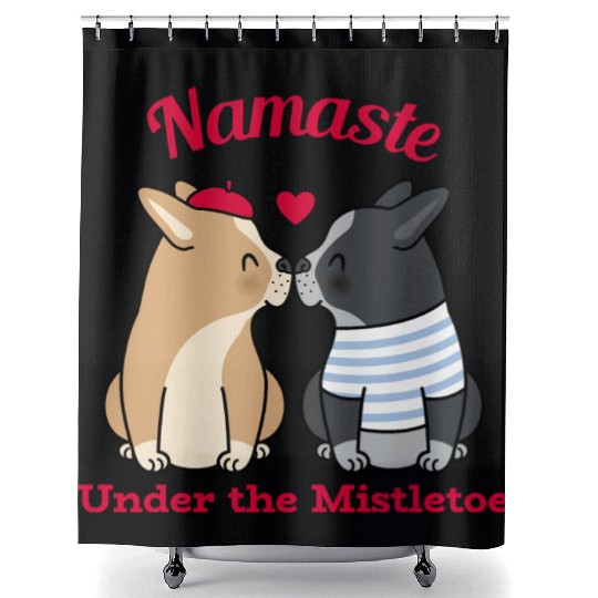 Namaste Under the Mistletoe Christmas Yoga Shower Curtains