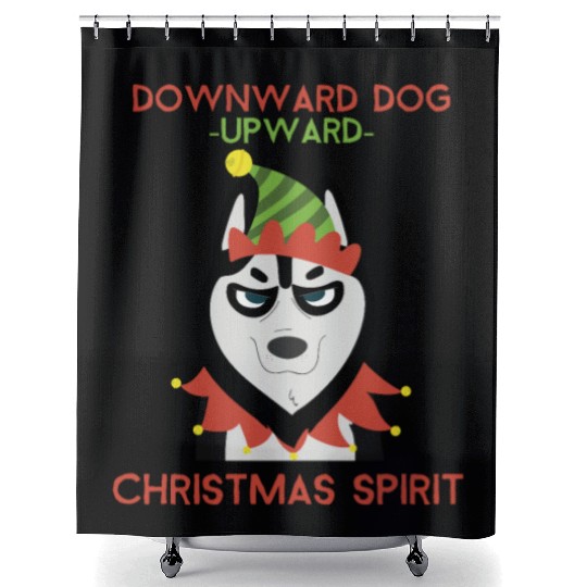 Downward Dog, Upward Christmas Spirit Shower Curtains