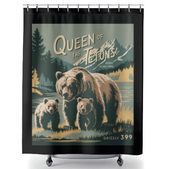Queen of the Tetons Grizzly 399 Vintage Nature Art Shower Curtains
