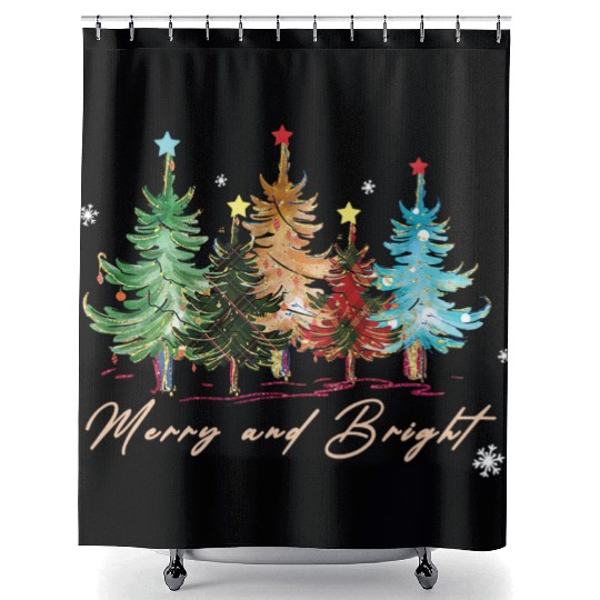 Merry and Bright Trees Vintage Christmas Tree Xmas Shower Curtains