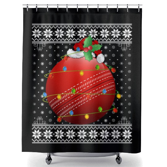 Cricket Player Ugly Christmas Shower Curtains