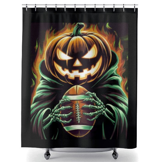 Spooky Halloween Football Jack-O'-Lantern pumpkin Shower Curtains