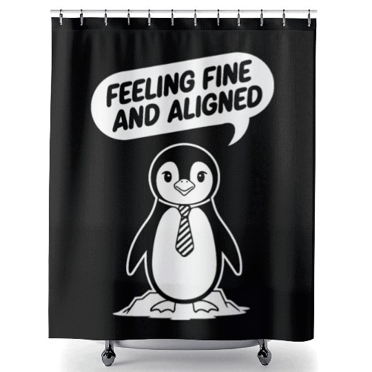 Feeling Fine And Aligned Mindfulness Penguin Shower Curtains