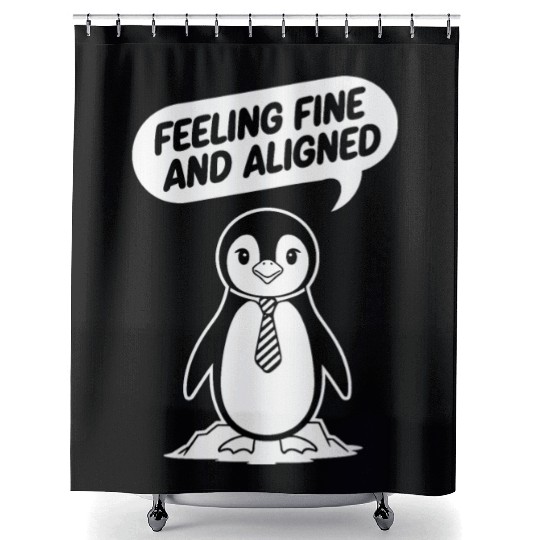 Feeling Fine And Aligned Mindfulness Penguin Shower Curtains