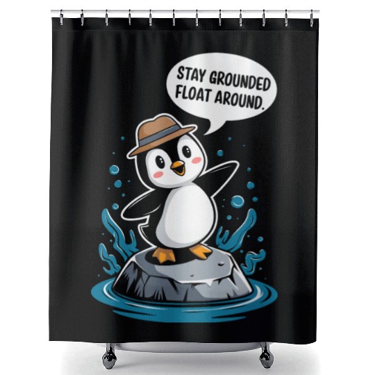 Stay Grounded Float Around Mindfulness Penguin Shower Curtains