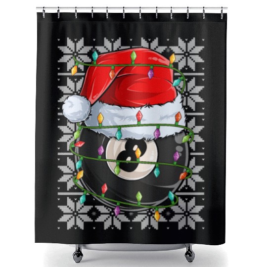 Billiard 8 Ball Christmas Lights Shower Curtains