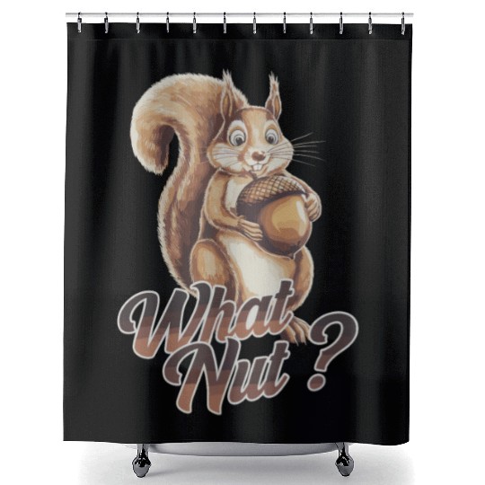Cute Squirrel Holding Acorn What Nut for Shower Curtains