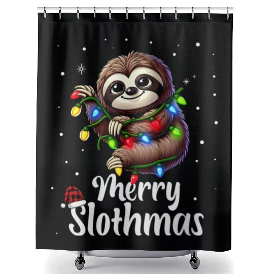 Merry Slothmas Christmas Pajama for Sloth Lovers Shower Curtains