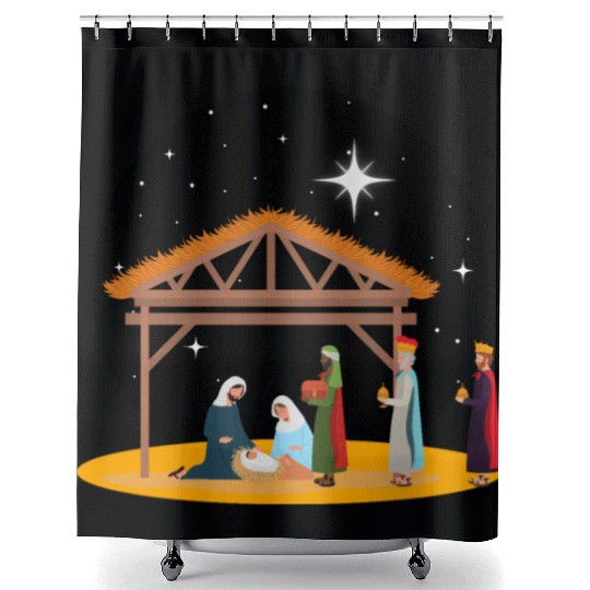 Christmas Holiday Manger Nativity Scene Shower Curtains
