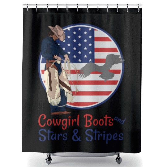 Cowgirl Boots and Stars & Stripes Shower Curtains