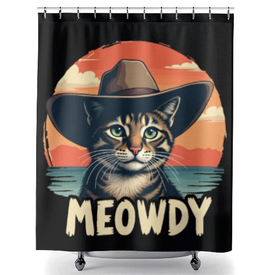 Meowdy Cowboy Cat Funny Howdy Meowdy Cowboy Cat Shower Curtains