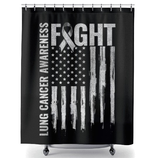 Lung Cancer Awareness White Ribbon Fight USA Flag Shower Curtains