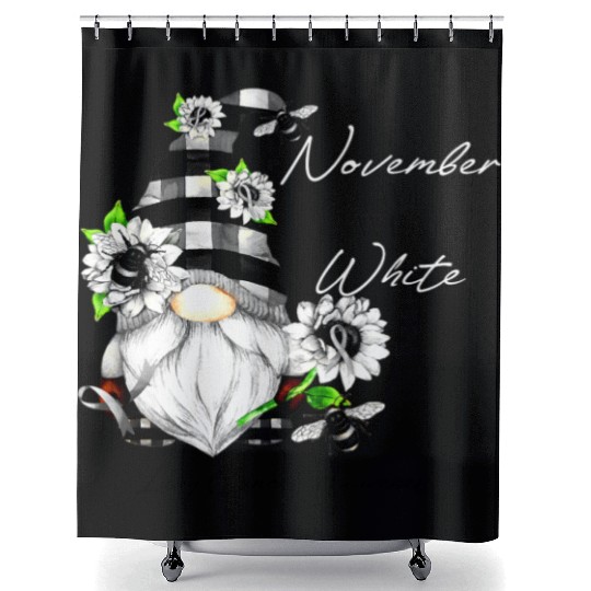In November We Wear White for Lung Cancer Gnome Shower Curtains