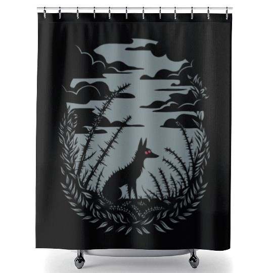 Dark Cottagecore Nighttime Wilderness with Wolf Shower Curtains