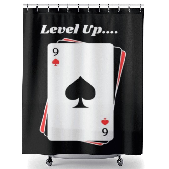 BLACK Men Shower Curtains For Game Card lovers - LEVEL UP