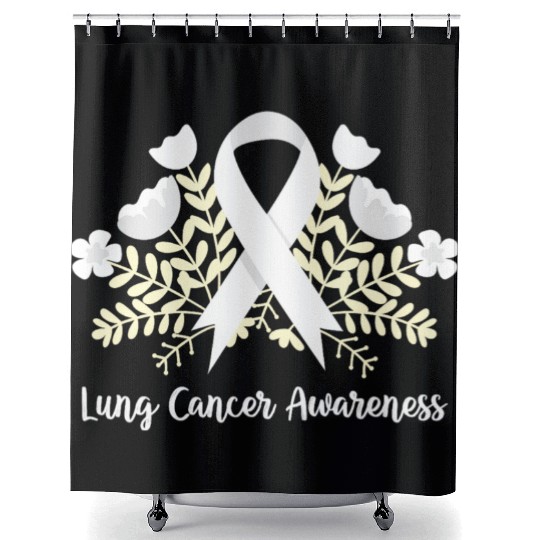 Lung Cancer Awarenss White Ribbon Floral Shower Curtains