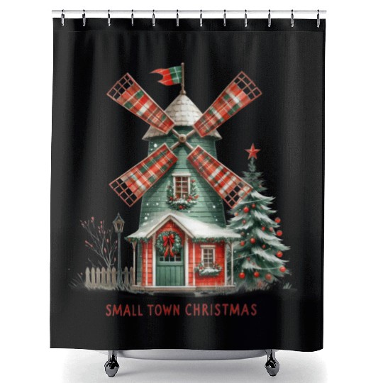 Small Town Christmas Windmill Shower Curtains