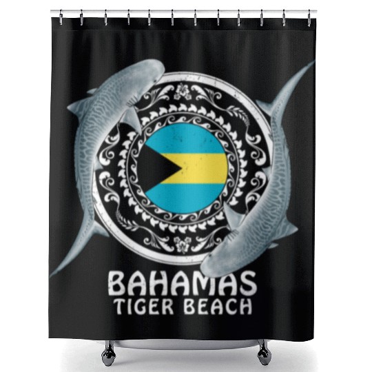 Tiger Beach Bahamas Flag Tiger Shark Bull Shark Shower Curtains