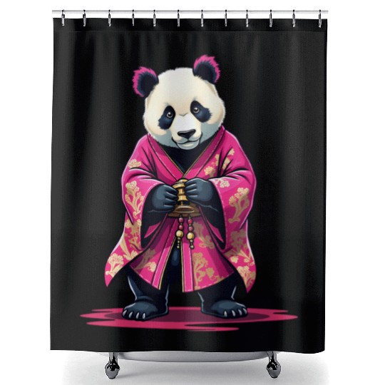 Pink Panda Japanese Style Kimono Shower Curtains