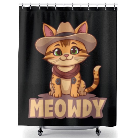 Cowboy Cat "Meowdy" Western yellow wild west cat Shower Curtains