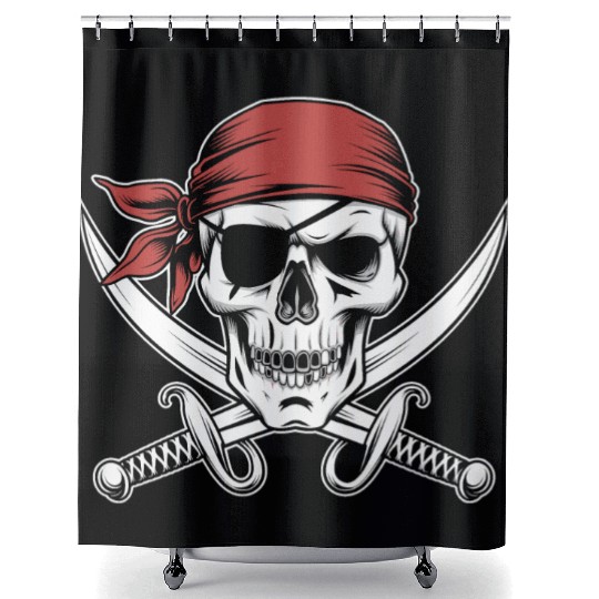 Pirate Skull Crossbones Red Bandana Jolly Roger Shower Curtains
