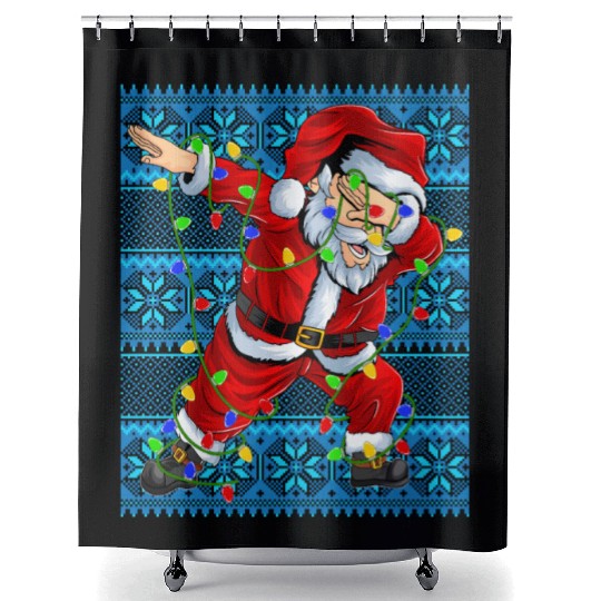 Dabbing Santa Christmas Tree Lights Shower Curtains