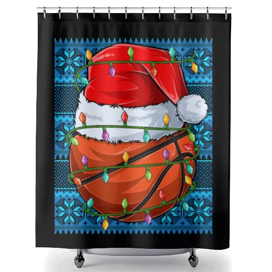 Basketball Christmas Lights Shower Curtains