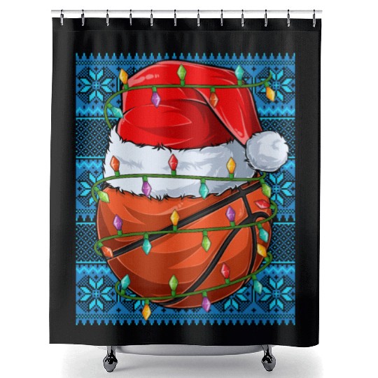 Basketball Christmas Lights Shower Curtains
