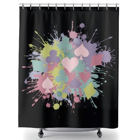 Paint Splatter Playing Card Suits Design Shower Curtains