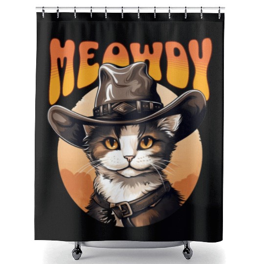 Meowdy Cowboy Cat Funny Howdy Meowdy Cowboy Cat Shower Curtains