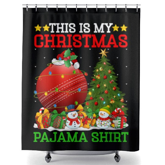 Cricket Ball Christmas Tree Lights Shower Curtains