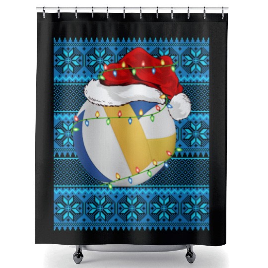 Volleyball Christmas Lights Shower Curtains