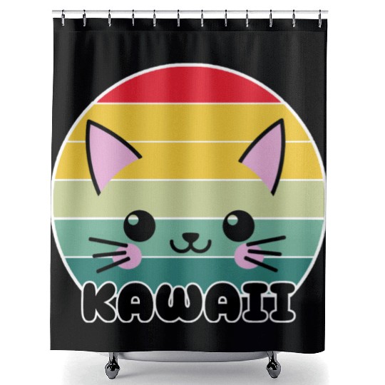 Kawaii Cat Face, Cat Lovers Shower Curtains