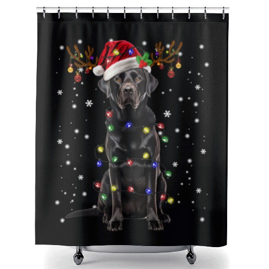Black Lab Labrador Christmas Tree Light Shower Curtains