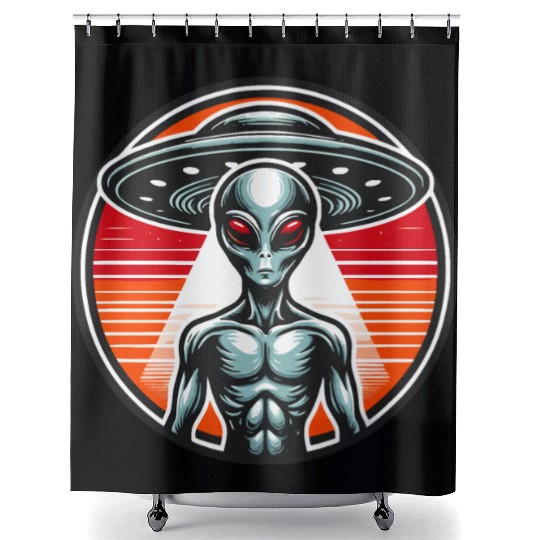 Grey Alien on Mars Shower Curtains