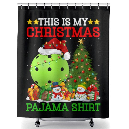 Pickleball Christmas Tree Lights Shower Curtains
