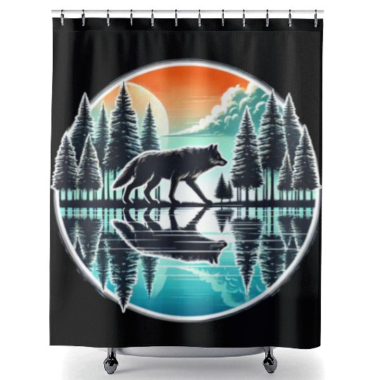 wolf forest Reflection Scenic Wilderness lovers Shower Curtains