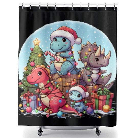 Dinosaurus Christmas tree Shower Curtains