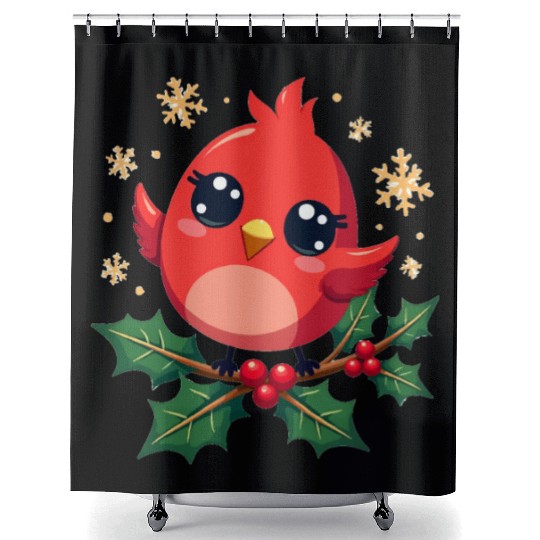 Elegant Christmas Cardinal on Holly Branch Shower Curtains