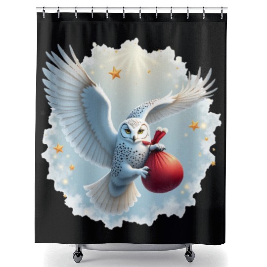 Snowy Owl Carrying Christmas Gift Bag Shower Curtains